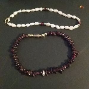 Garnet Chips/ Fresh Water Pearl Bracelets